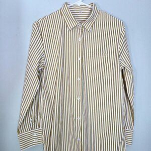NWOT Siliteelon Beige Stripes Button Down Blouse Size M